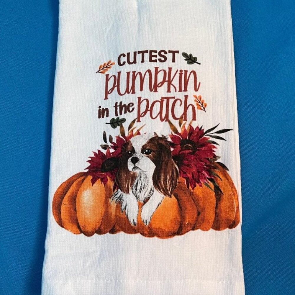 NWT 2 CAVALIER KING CHARLES CUTEST PUMPKIN IN THE PATCH KITCHEN TOWELS 18" X 28"
